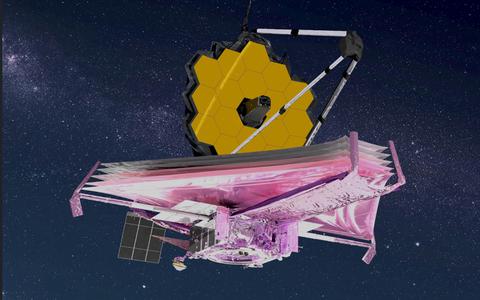 James Webb Space Telescope in volledig uitgevouwen toestand. 

